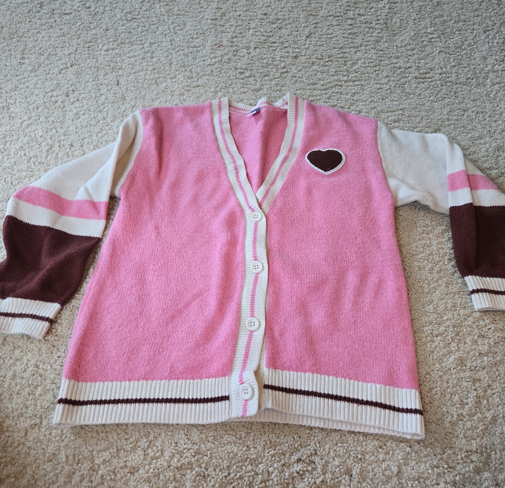 Old Navy Pink and Cream Heart Button-Up Cardigan